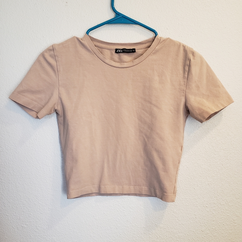 Zara Beige Short Sleeve Crop Tee